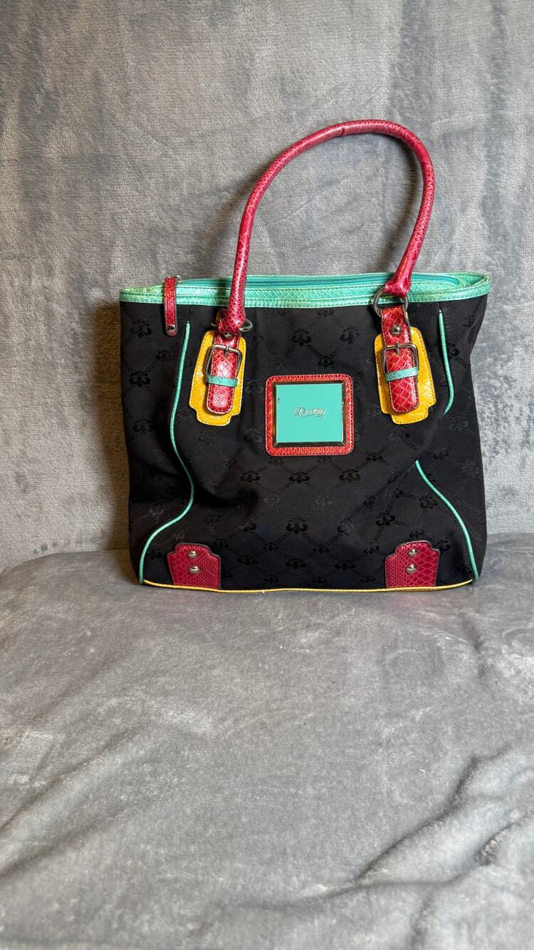 Deréon Beyoncé Logo Tote Bag Black Red Aqua Yellow Faux Snakeskin Y2K